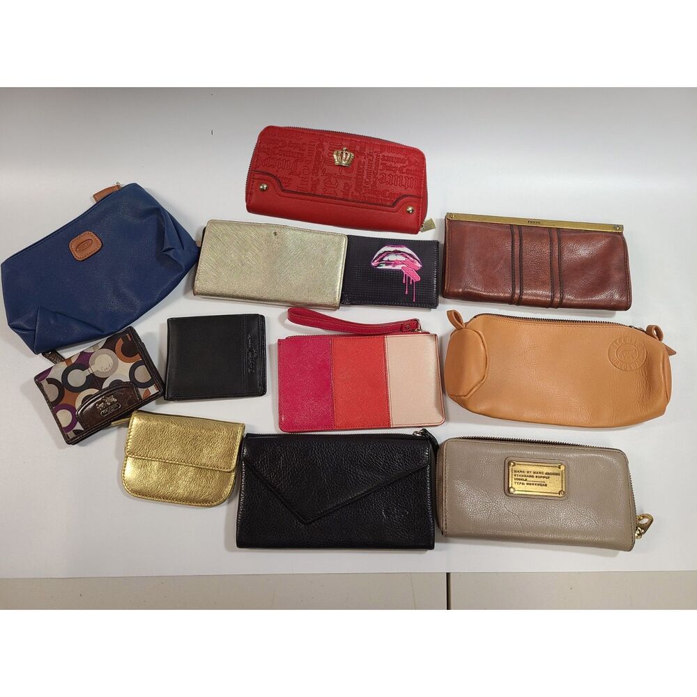 12 PC Designer Wallet Lot: Marc Jacobs, Juicy Couture, Coach, Kate Spade, Fossil